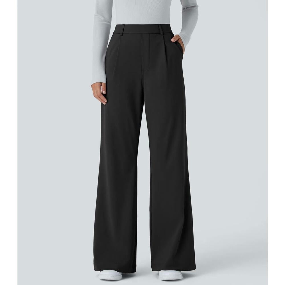 Halara Petite Pull On High Waisted Wide Leg Dress Pants Black Size M, Comfort - Picture 2 of 7